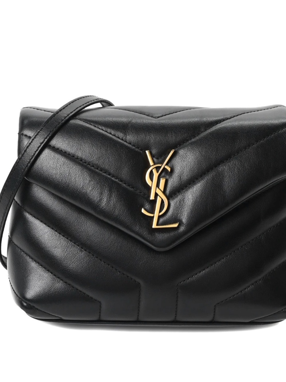 Saint Laurent Black Quilted Leather Crossbody with Gold YSL Logo